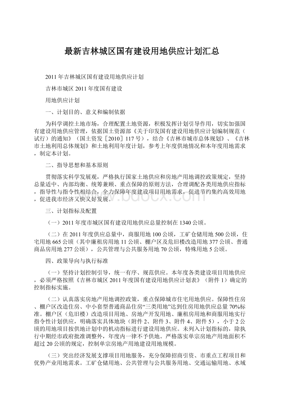 最新吉林城区国有建设用地供应计划汇总Word文档下载推荐.docx_第1页