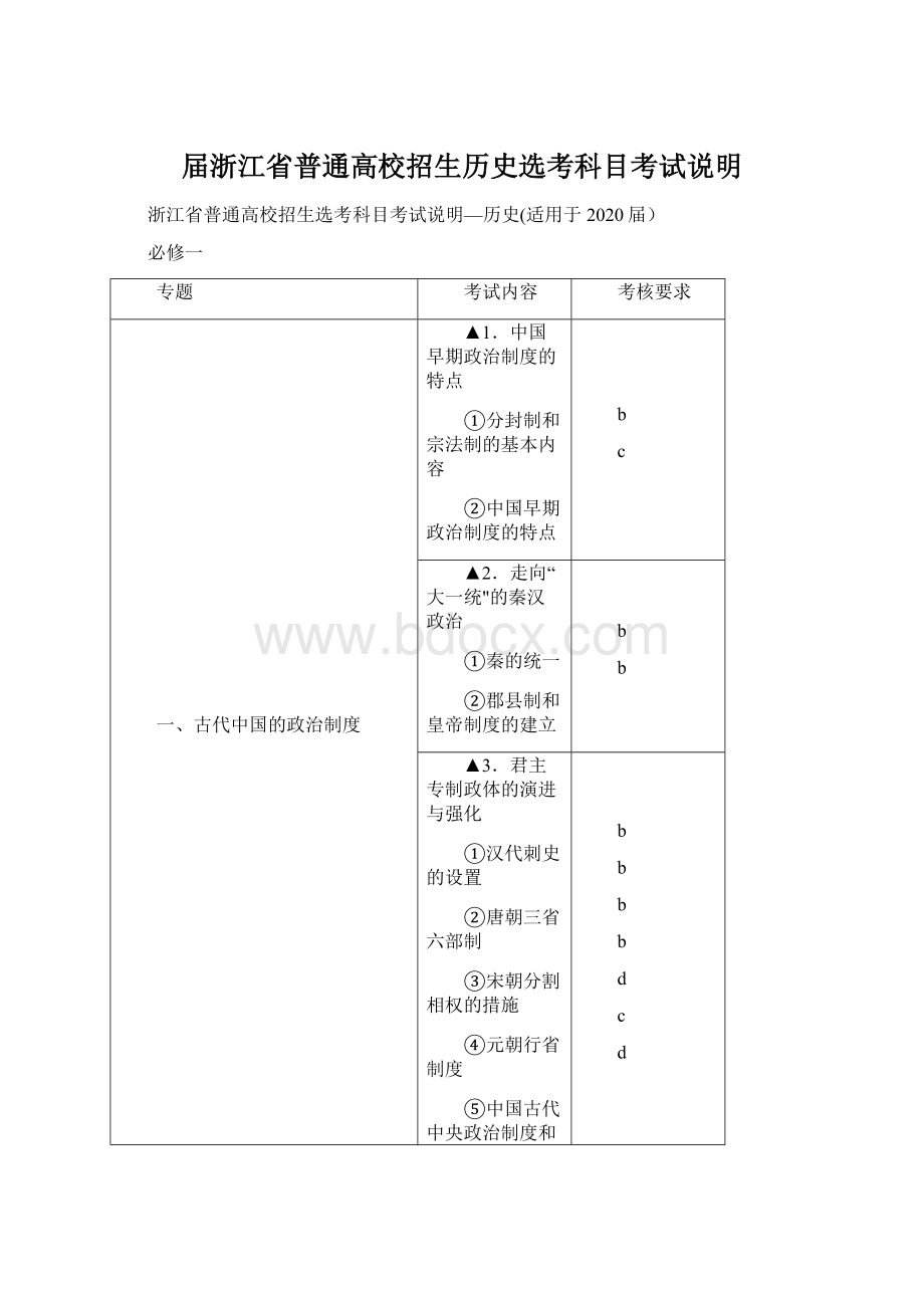 届浙江省普通高校招生历史选考科目考试说明Word文档下载推荐.docx