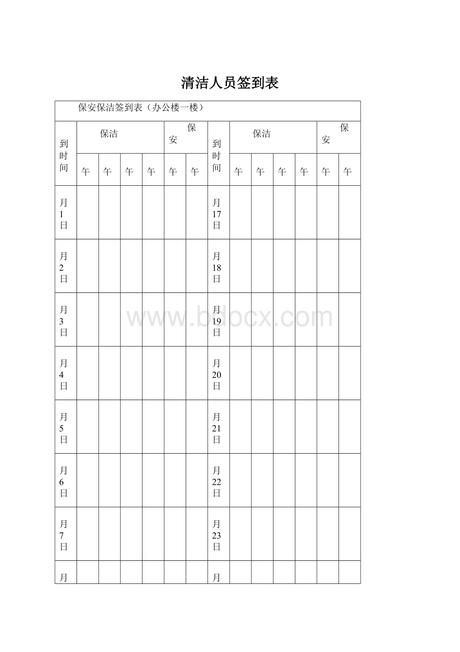 清洁人员签到表Word文档格式.docx