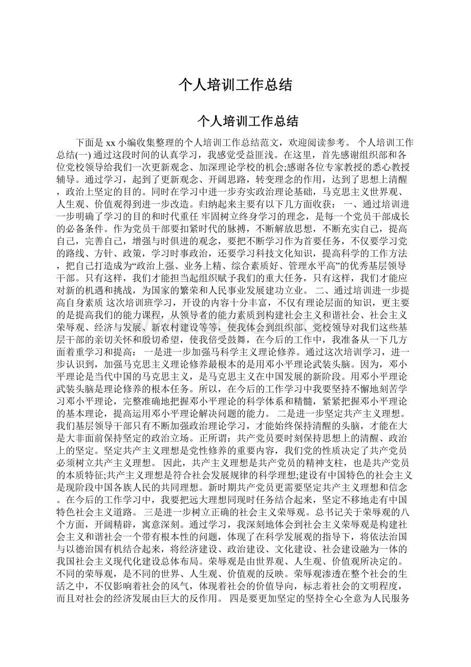 个人培训工作总结Word文档下载推荐.docx_第1页