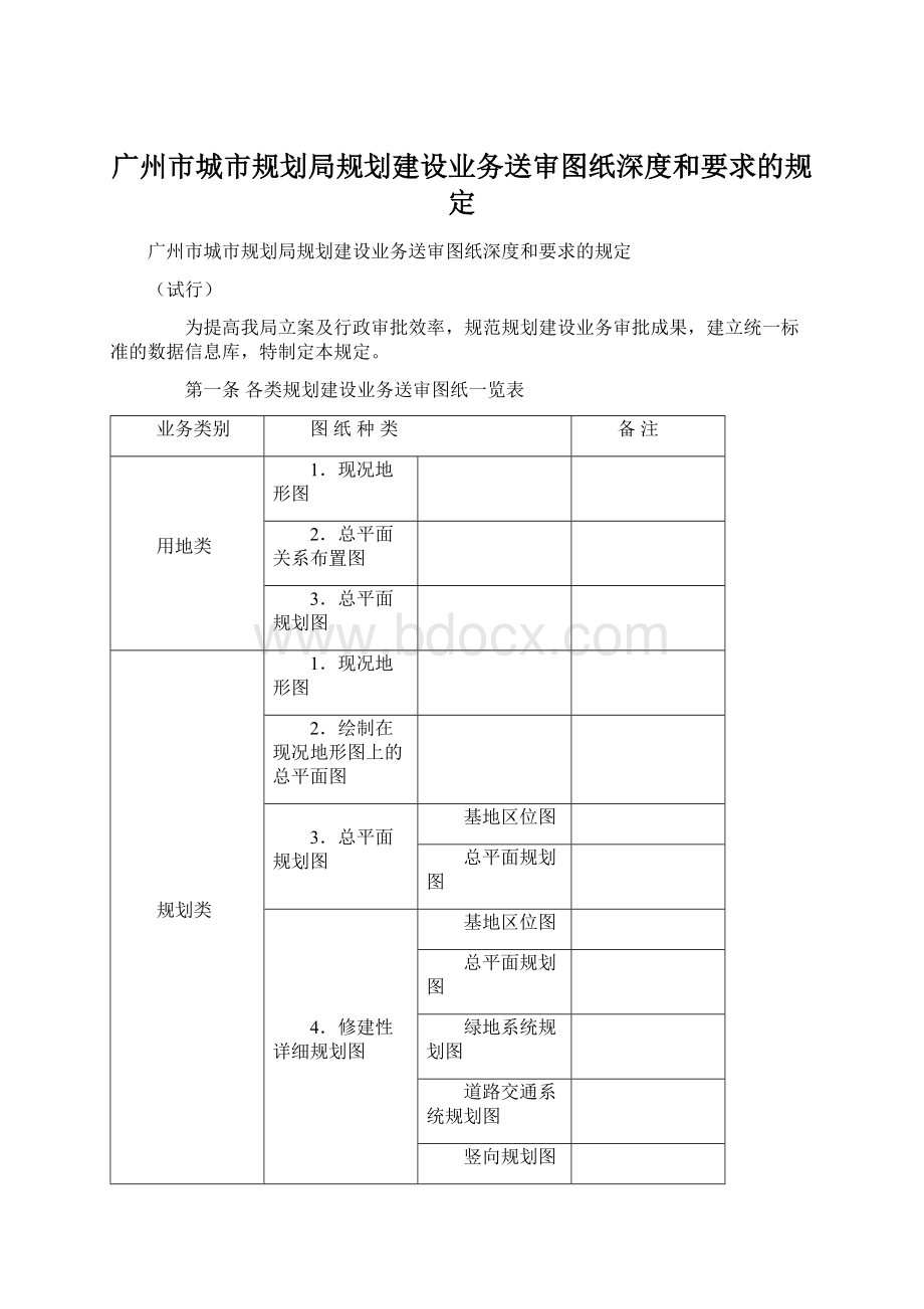 广州市城市规划局规划建设业务送审图纸深度和要求的规定.docx