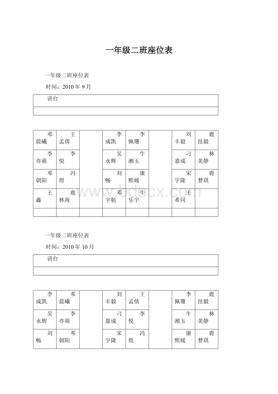 一年级二班座位表.docx_第1页