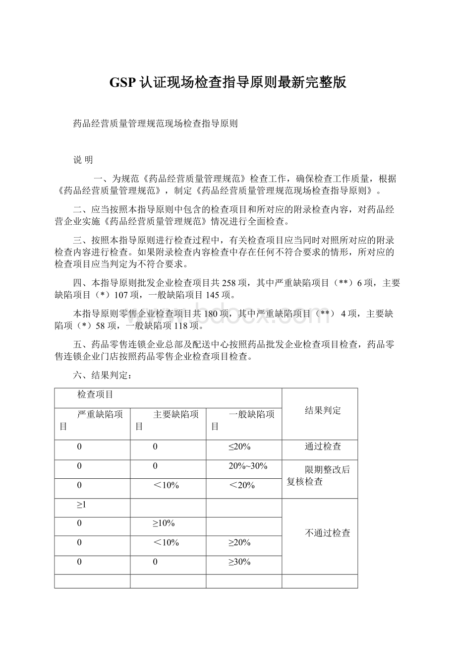 GSP认证现场检查指导原则最新完整版Word下载.docx