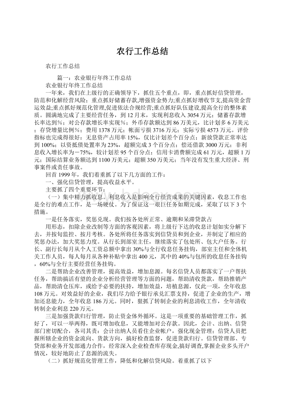 农行工作总结文档格式.docx