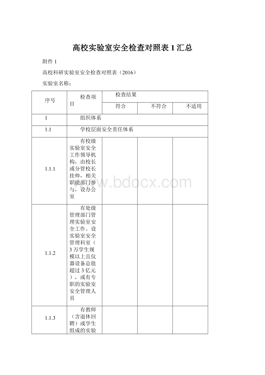 高校实验室安全检查对照表1汇总Word文档格式.docx