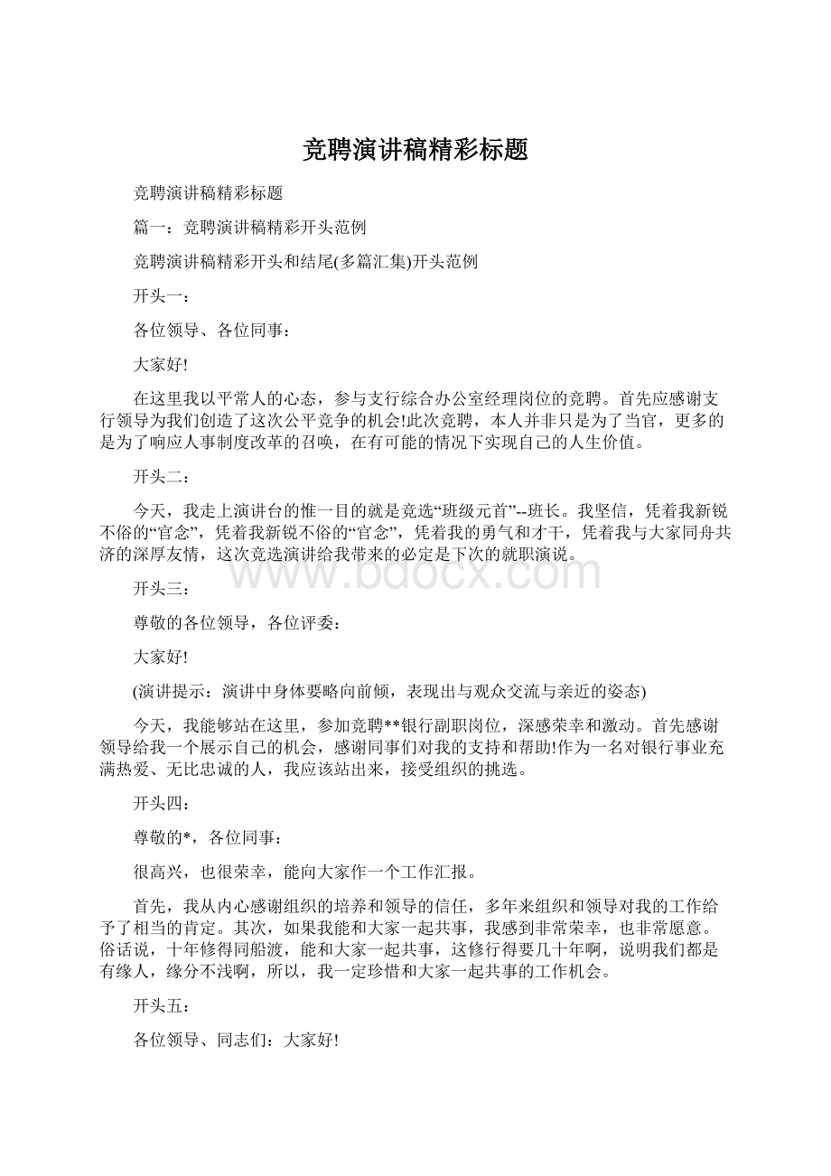 竞聘演讲稿精彩标题Word文档下载推荐.docx