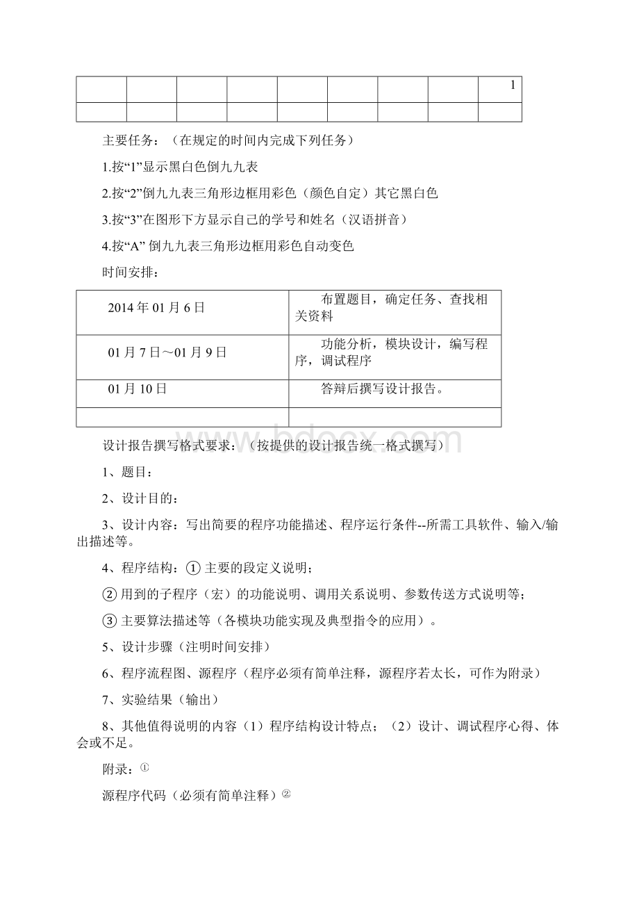 汇编语言课程设计在显示器上倒显示九九表Word文档格式.docx_第2页