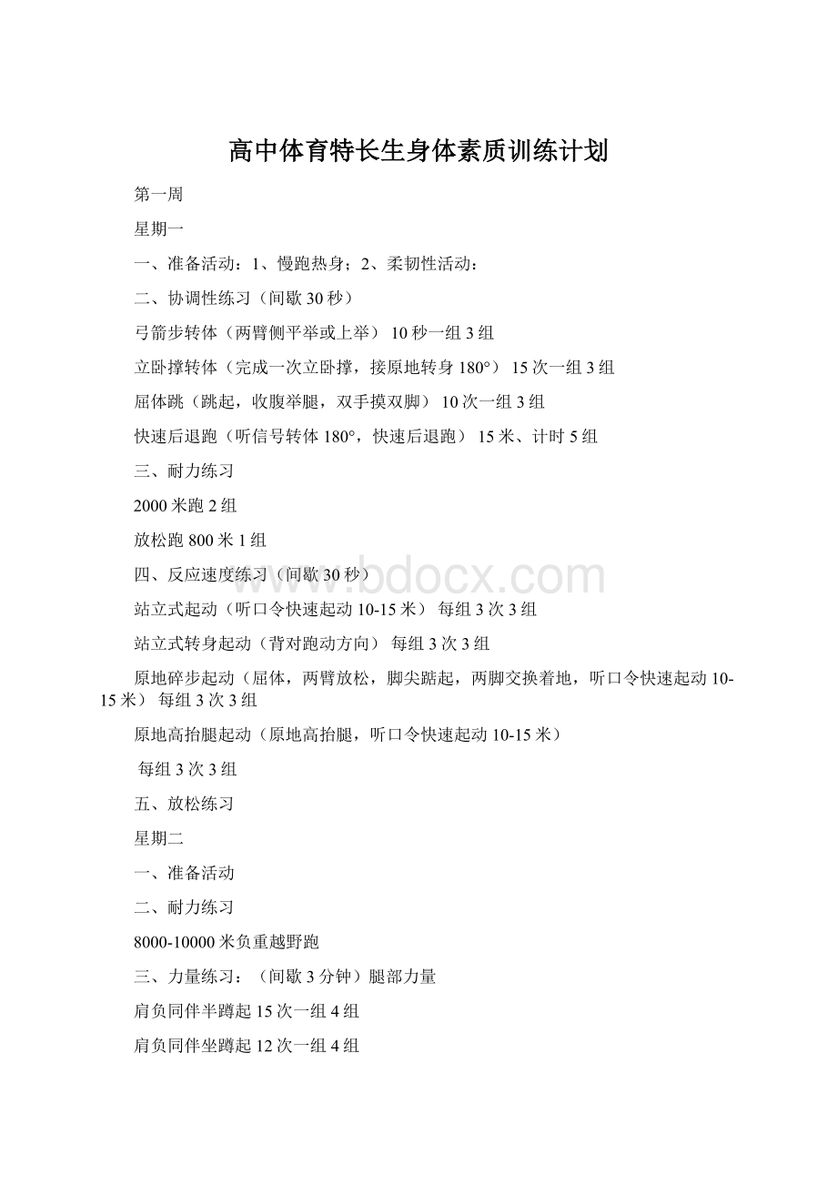 高中体育特长生身体素质训练计划.docx_第1页