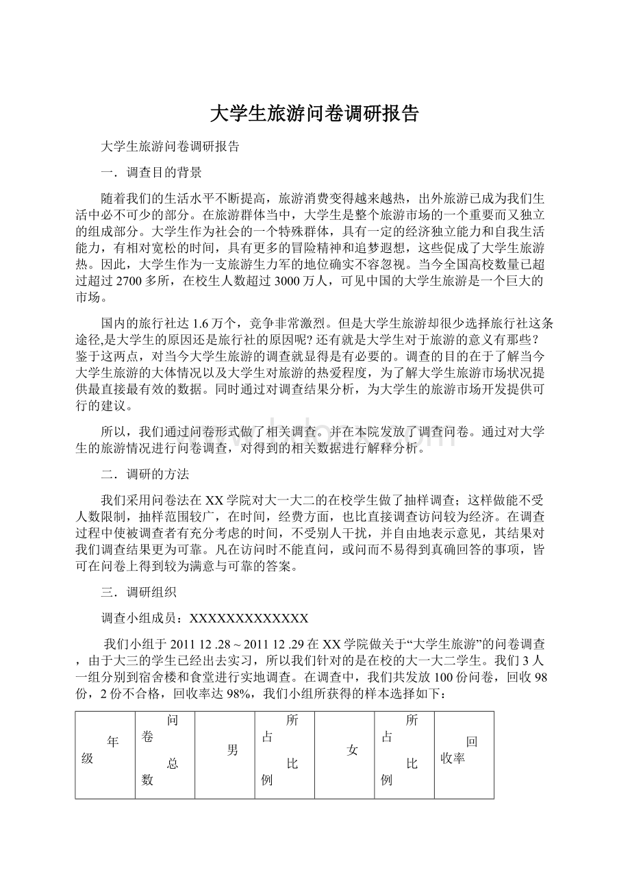 大学生旅游问卷调研报告Word格式文档下载.docx_第1页