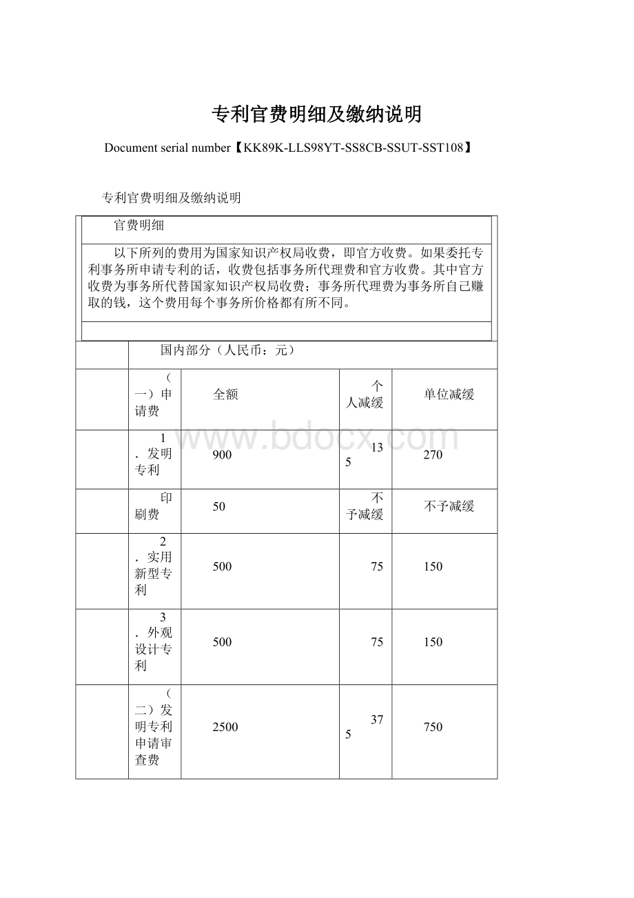 专利官费明细及缴纳说明Word文件下载.docx