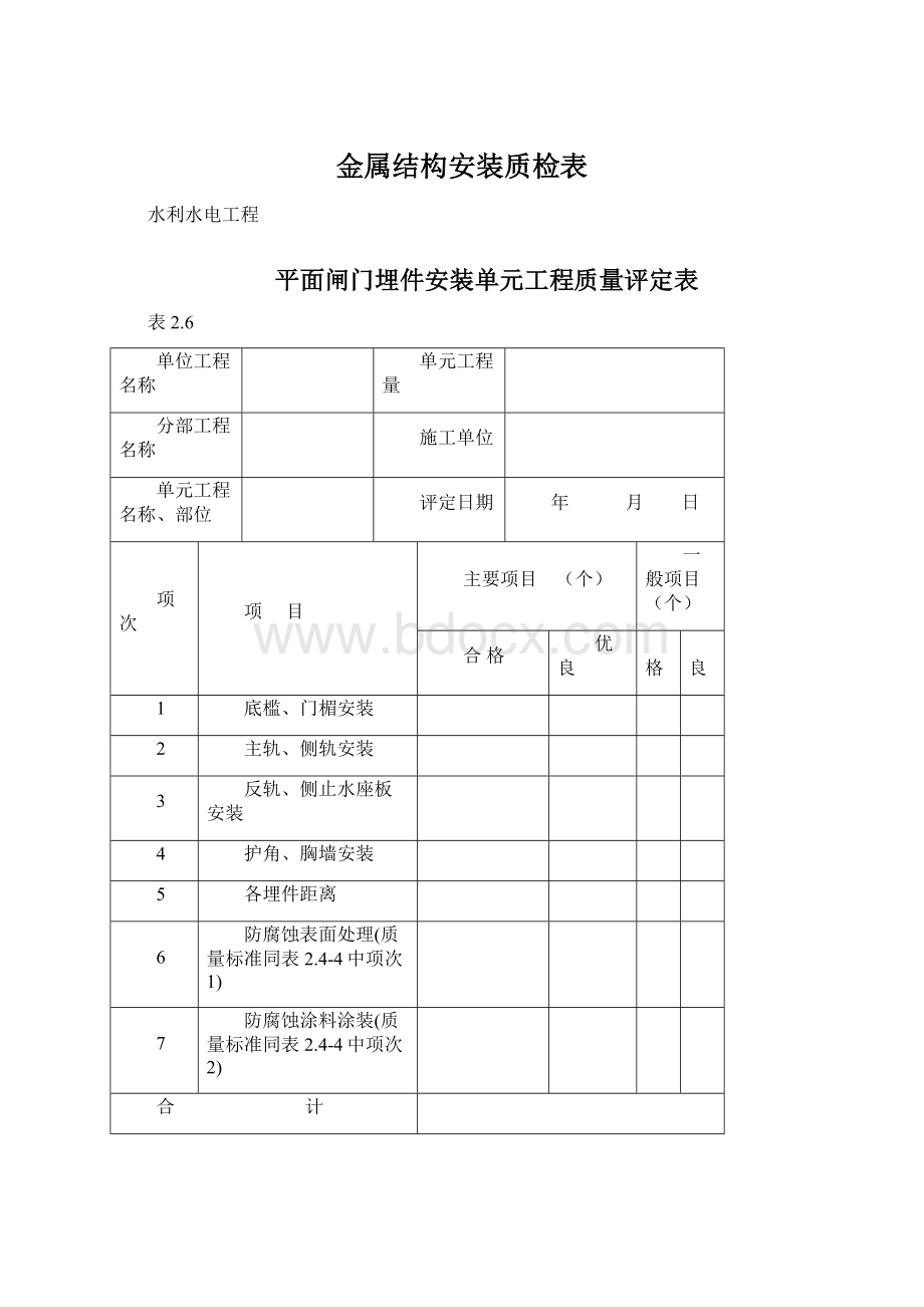 金属结构安装质检表Word文档下载推荐.docx_第1页