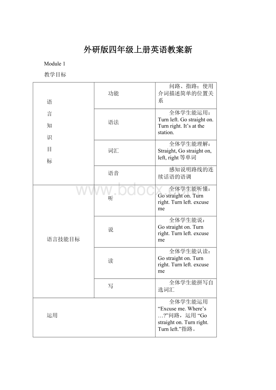 外研版四年级上册英语教案新Word文档格式.docx