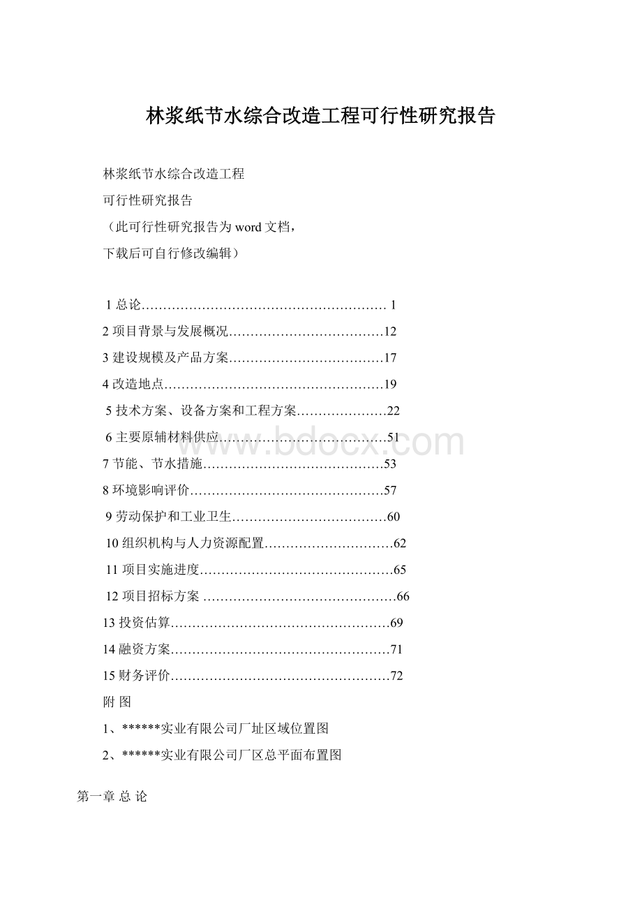 林浆纸节水综合改造工程可行性研究报告.docx_第1页