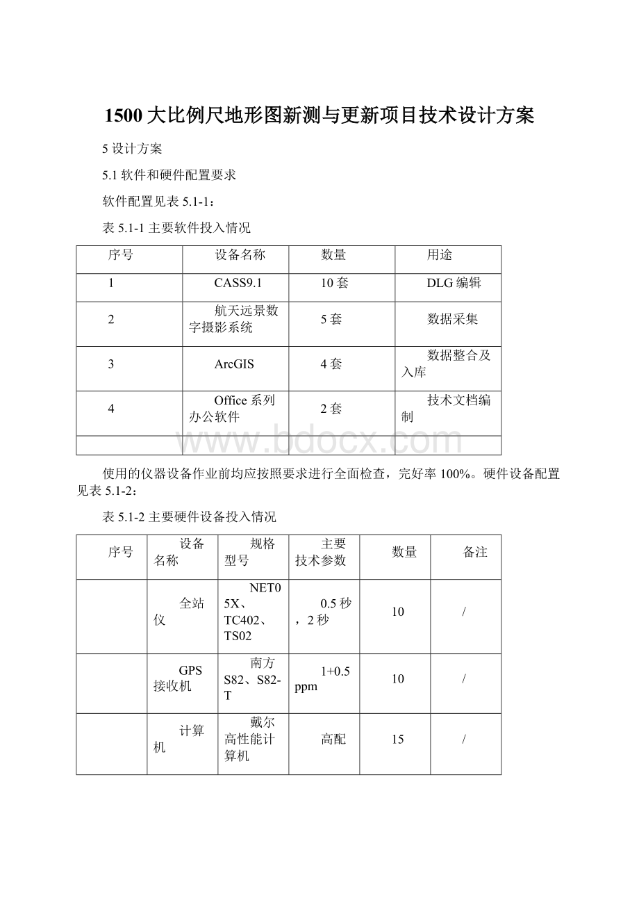 1500大比例尺地形图新测与更新项目技术设计方案Word文档格式.docx