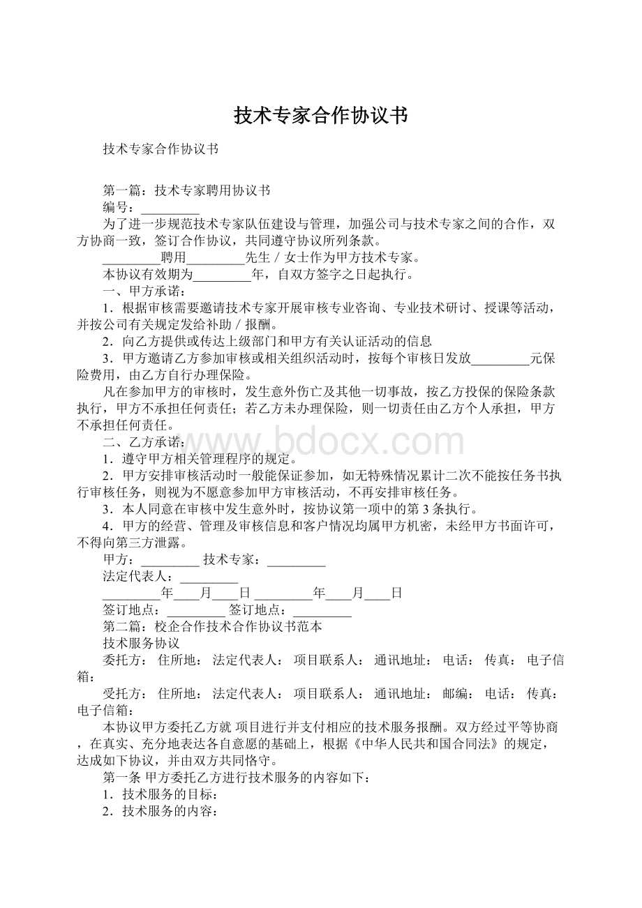 技术专家合作协议书Word文件下载.docx