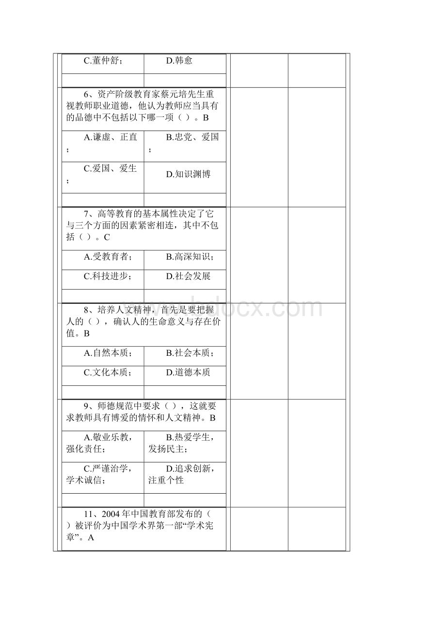 高校教师岗前培训职业道德客观题.docx_第2页