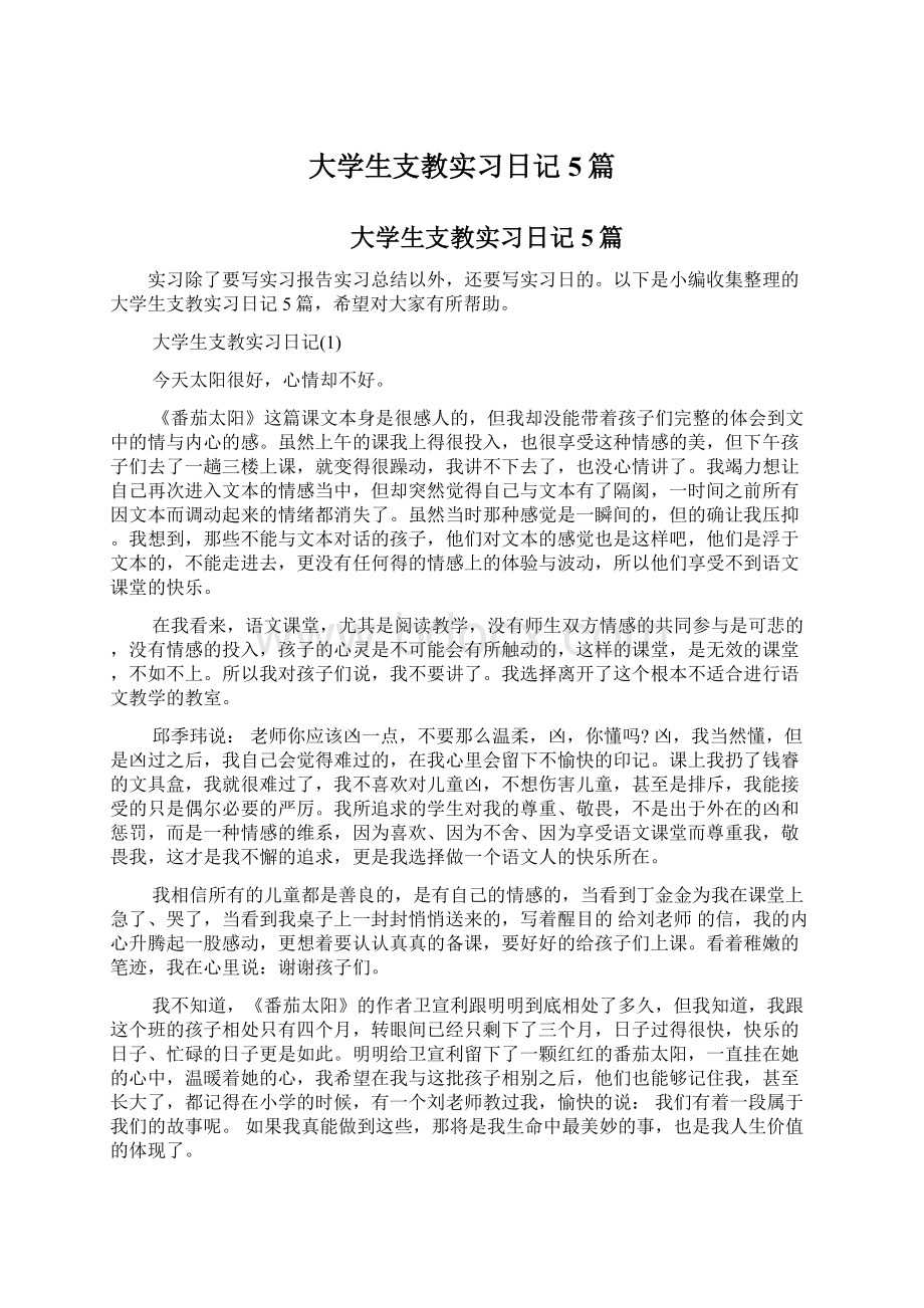 大学生支教实习日记5篇.docx