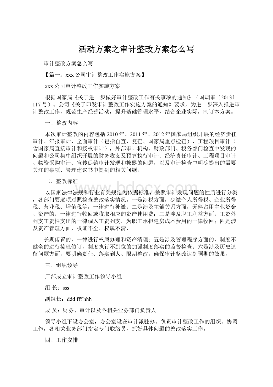 活动方案之审计整改方案怎么写Word格式.docx