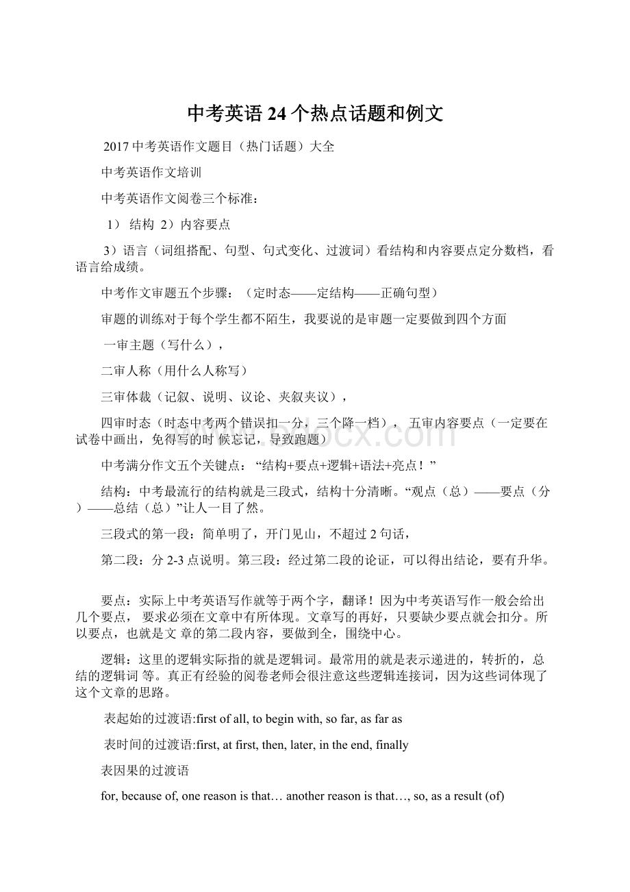 中考英语24个热点话题和例文文档格式.docx