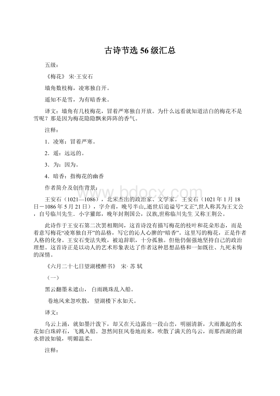 古诗节选56级汇总文档格式.docx