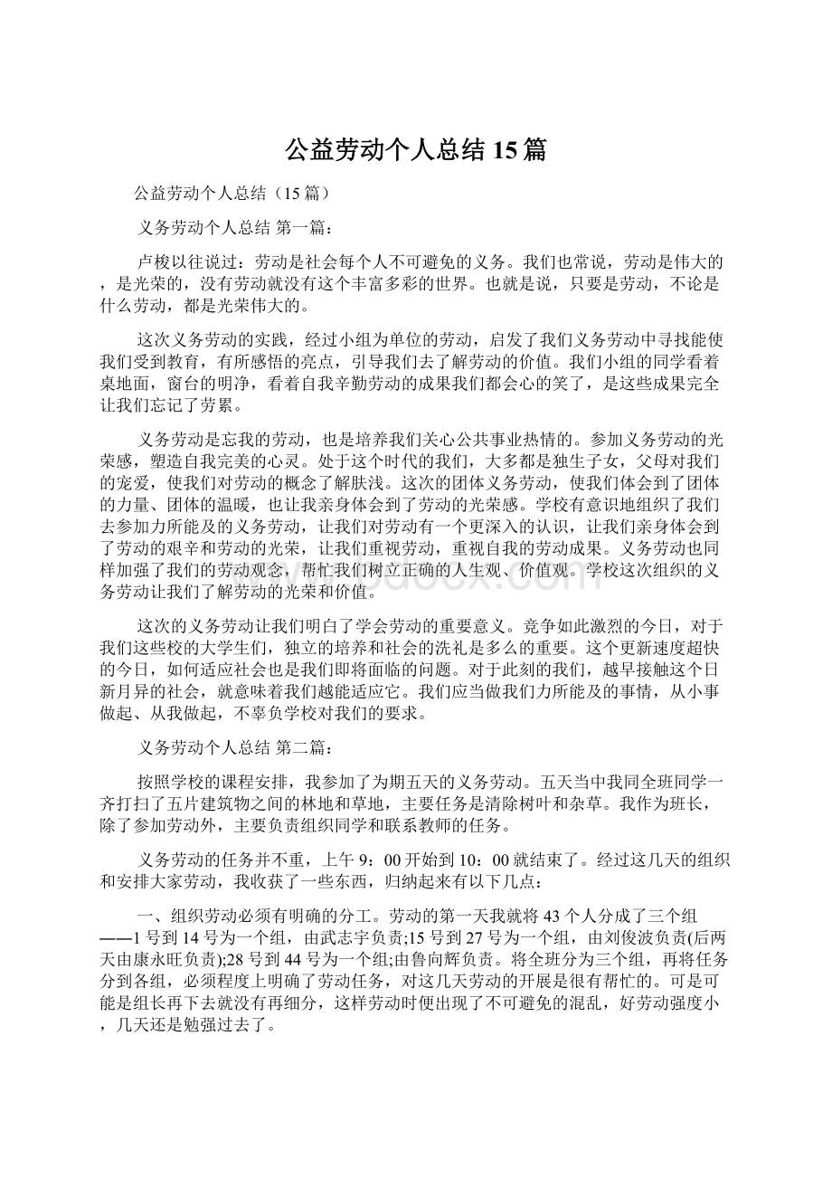 公益劳动个人总结15篇.docx