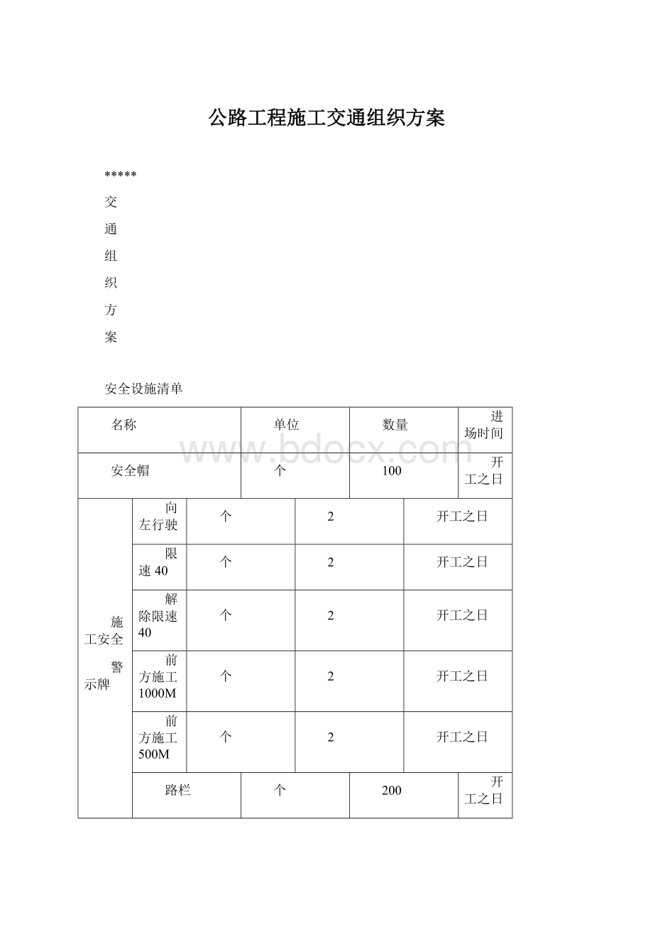 公路工程施工交通组织方案Word下载.docx