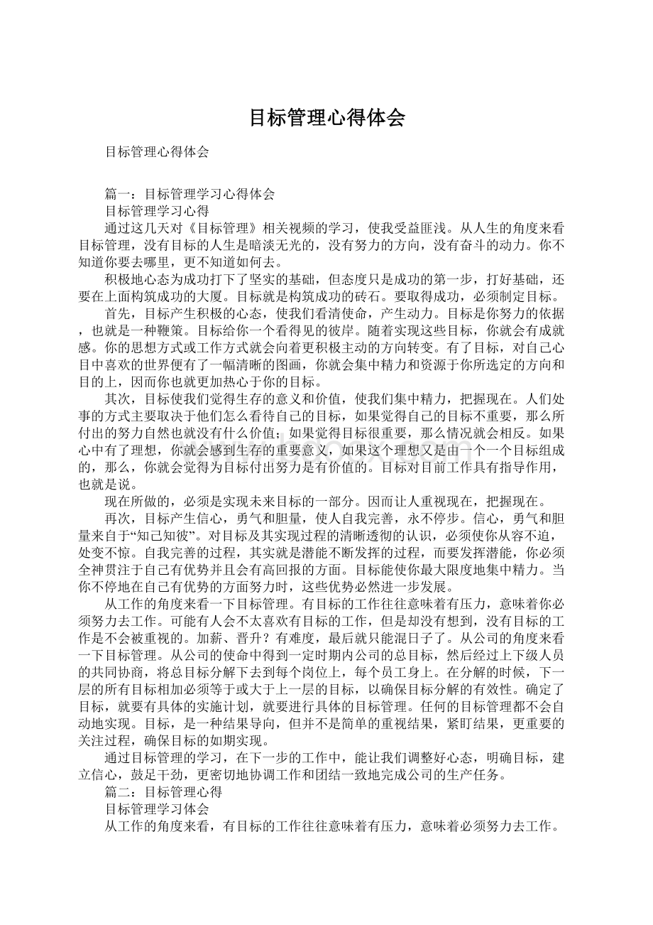 目标管理心得体会Word文档下载推荐.docx