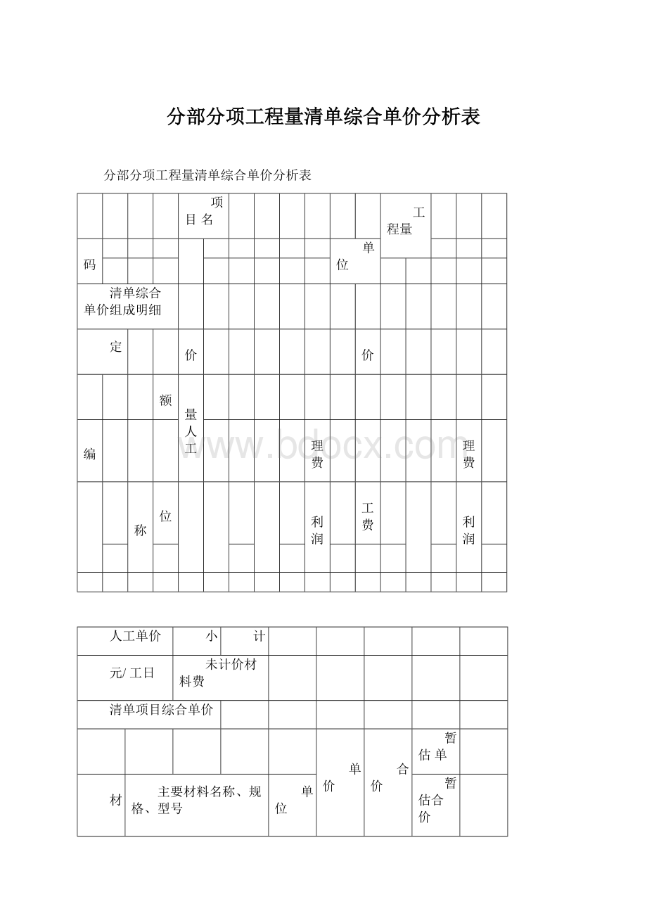 分部分项工程量清单综合单价分析表Word格式文档下载.docx