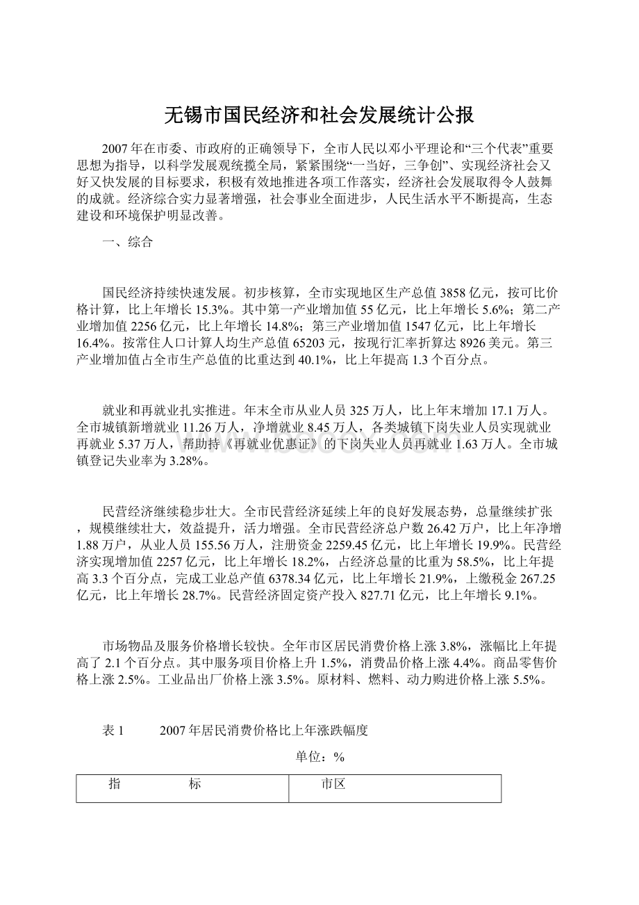 无锡市国民经济和社会发展统计公报Word文件下载.docx