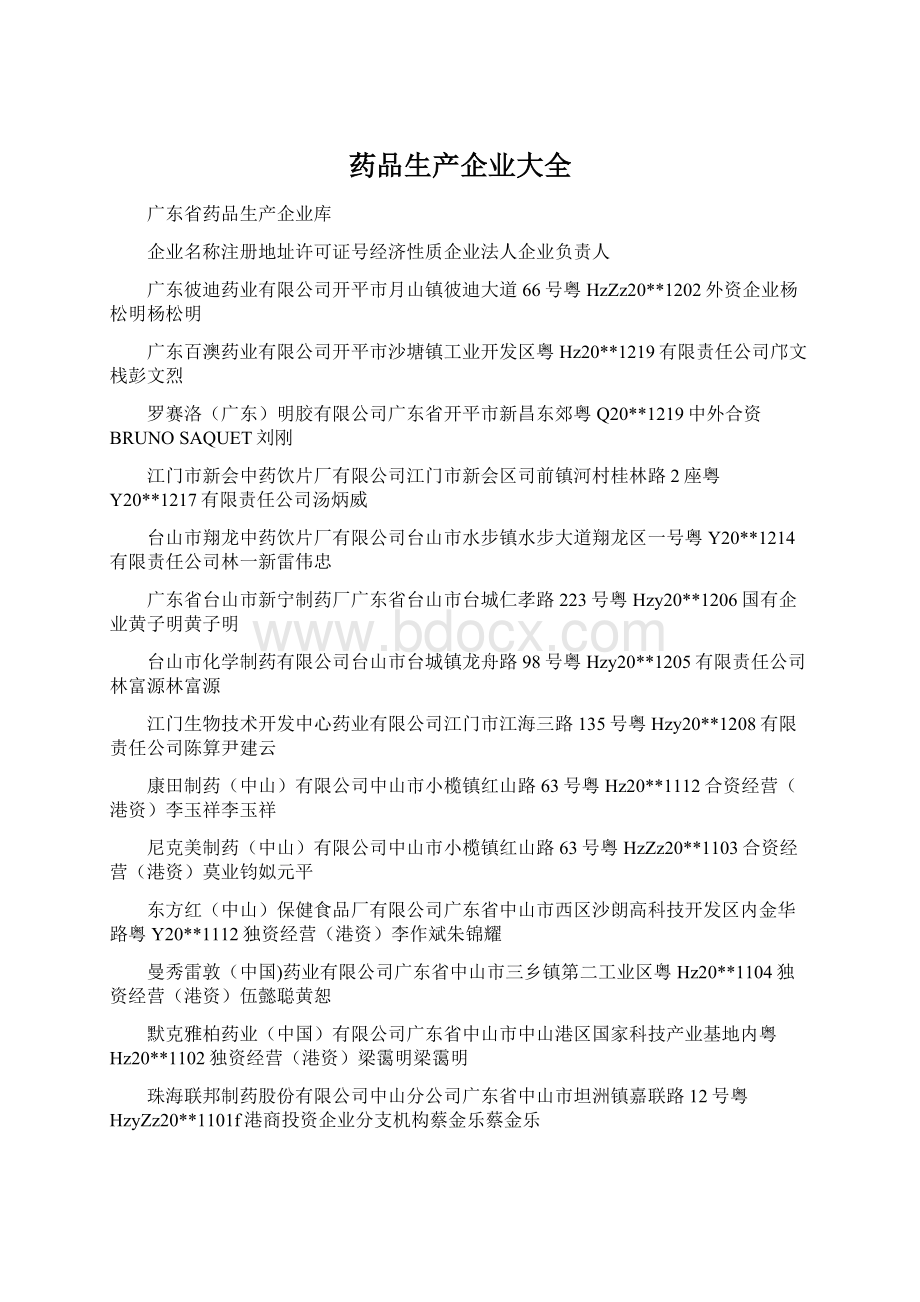 药品生产企业大全文档格式.docx_第1页