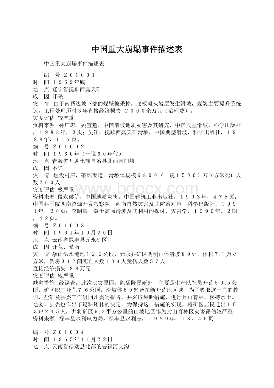 中国重大崩塌事件描述表.docx_第1页