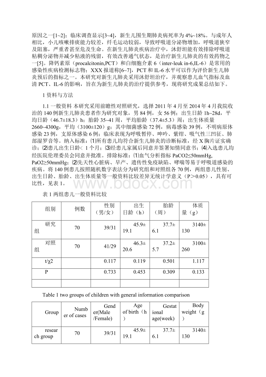 新生儿肺炎应用沐舒坦疗效及其血气指标变化情况2.docx_第2页