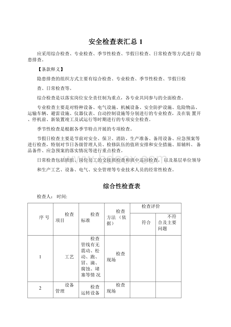 安全检查表汇总1Word文档格式.docx_第1页