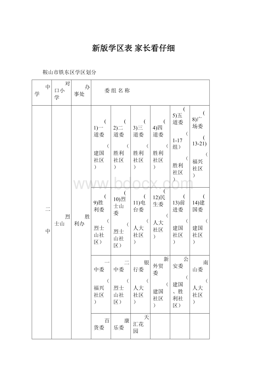 新版学区表 家长看仔细Word格式文档下载.docx