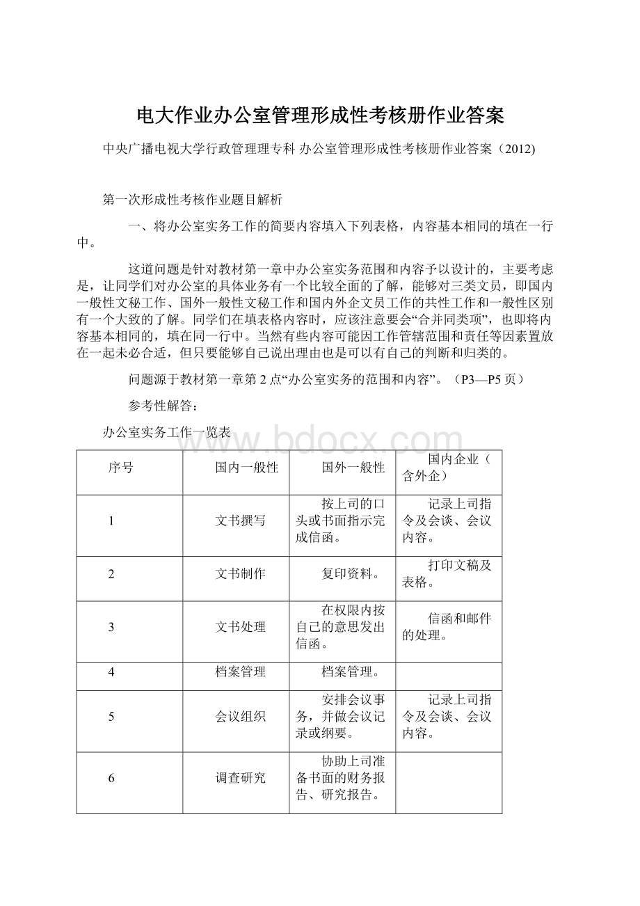 电大作业办公室管理形成性考核册作业答案.docx_第1页