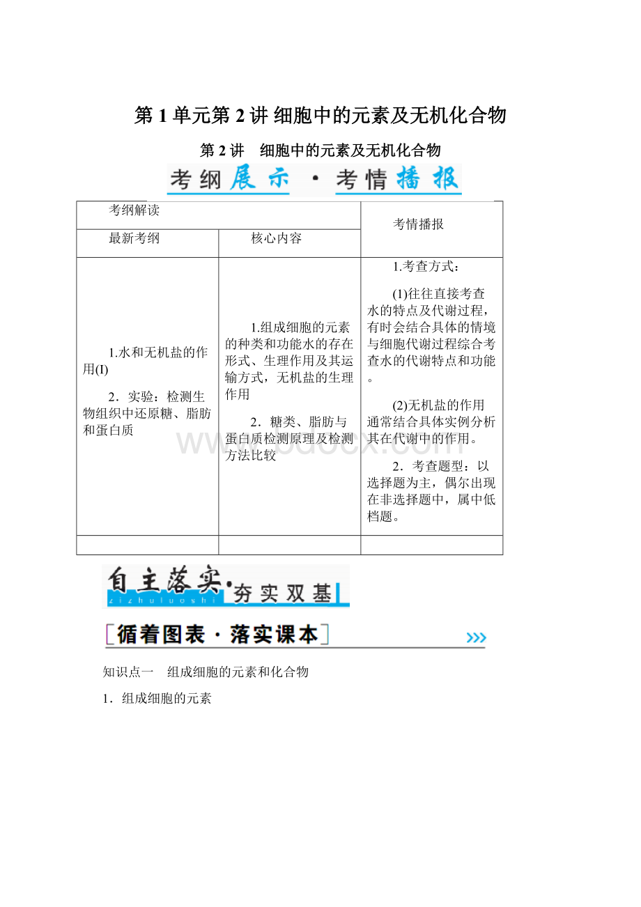 第1单元第2讲 细胞中的元素及无机化合物Word格式.docx_第1页