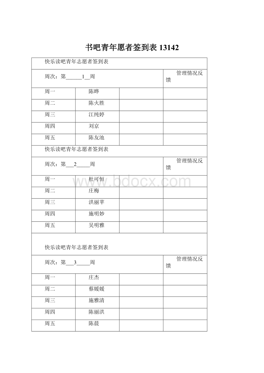 书吧青年愿者签到表13142Word文档格式.docx