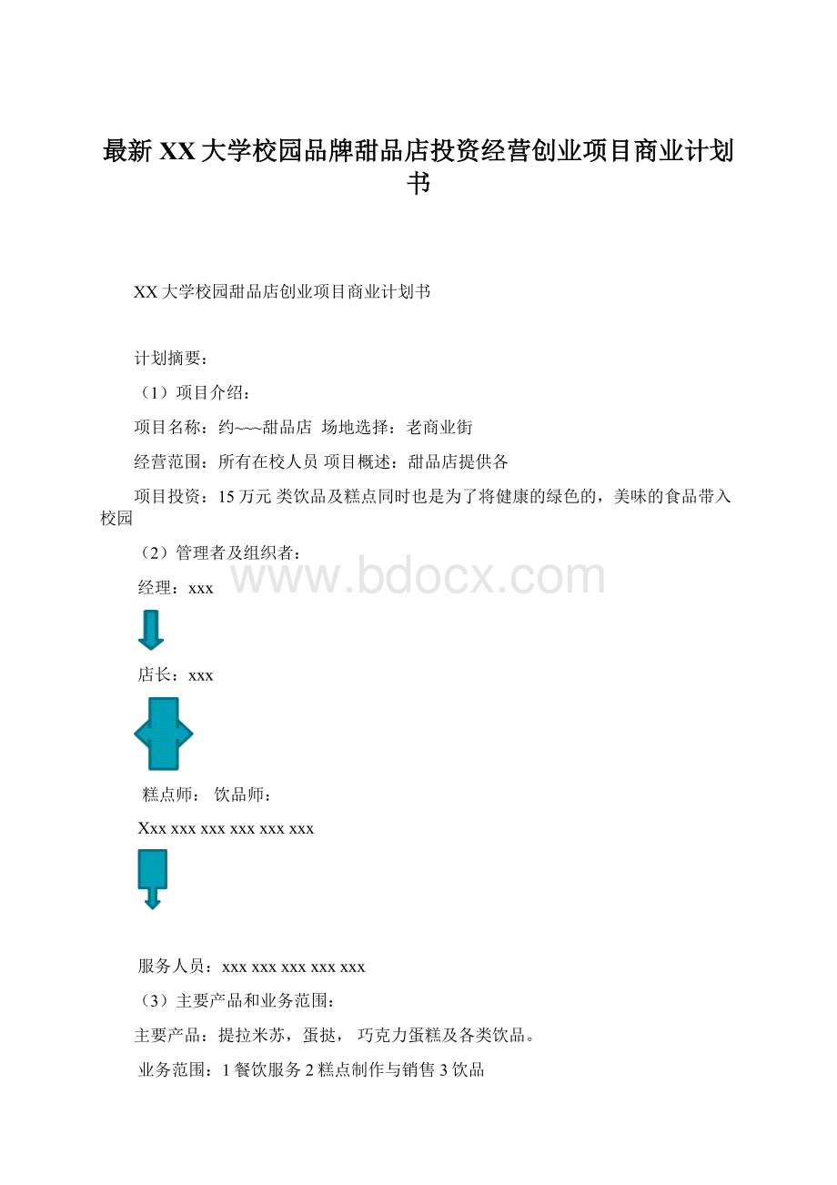 最新XX大学校园品牌甜品店投资经营创业项目商业计划书Word文件下载.docx