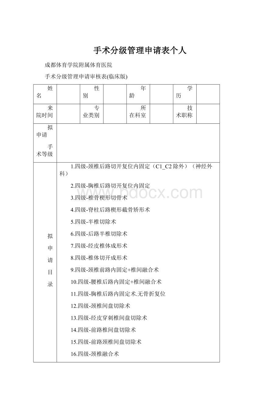 手术分级管理申请表个人.docx_第1页