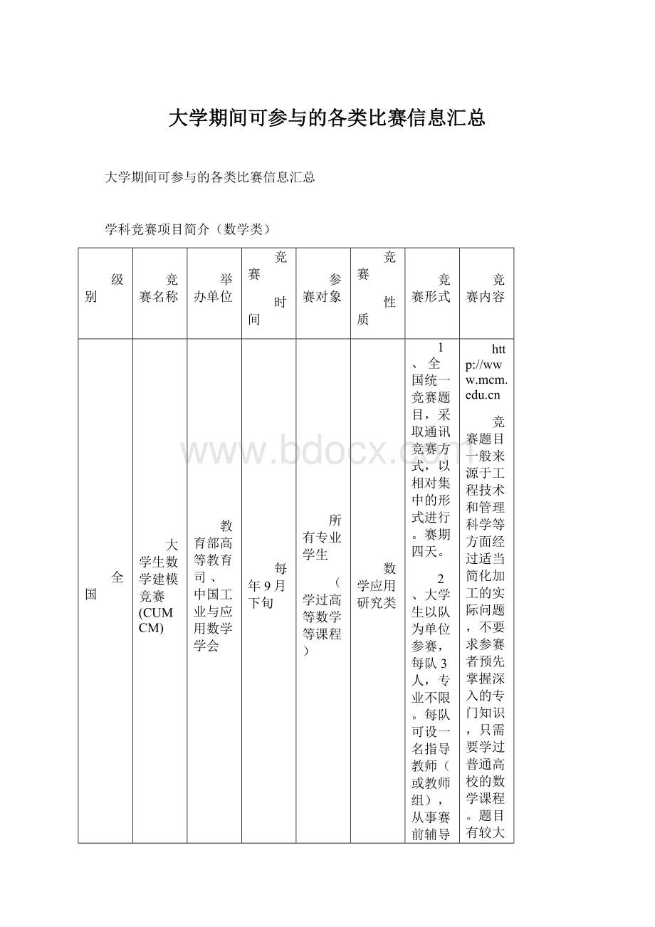 大学期间可参与的各类比赛信息汇总.docx_第1页