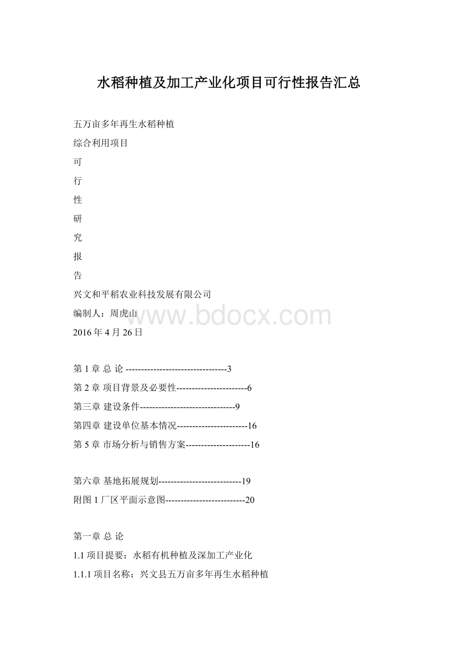 水稻种植及加工产业化项目可行性报告汇总.docx