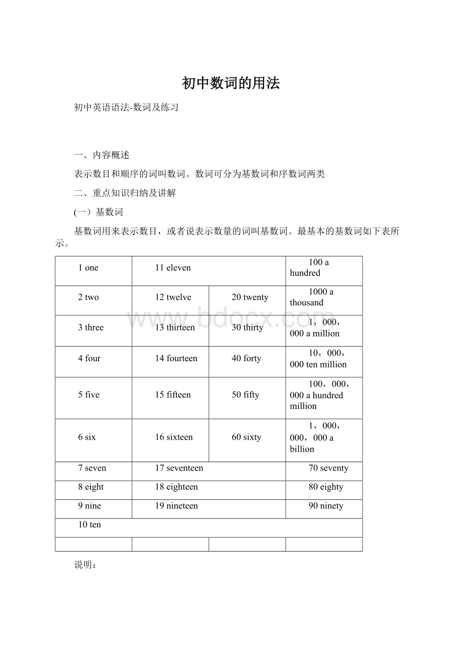 初中数词的用法Word格式.docx_第1页