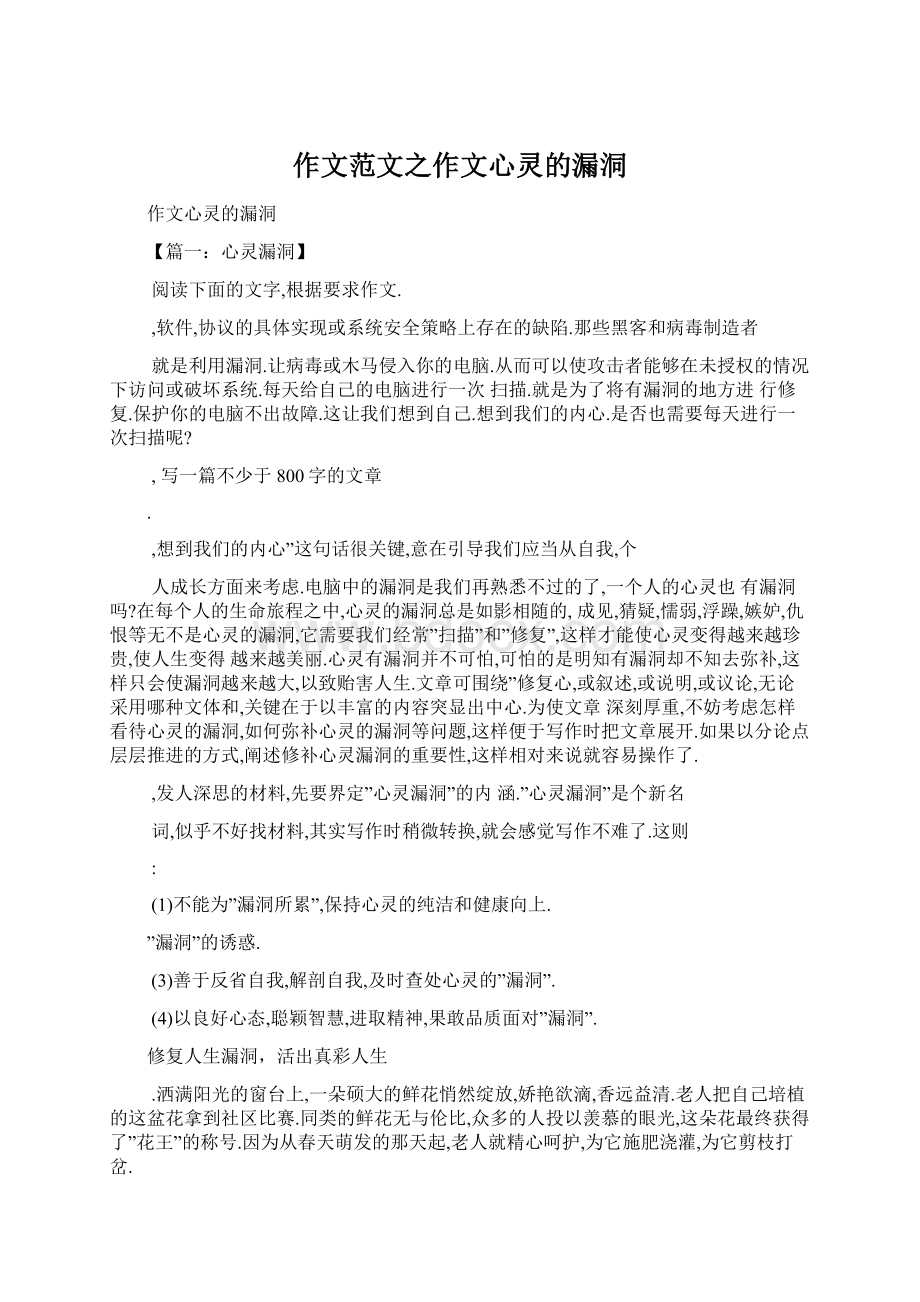 作文范文之作文心灵的漏洞Word格式文档下载.docx