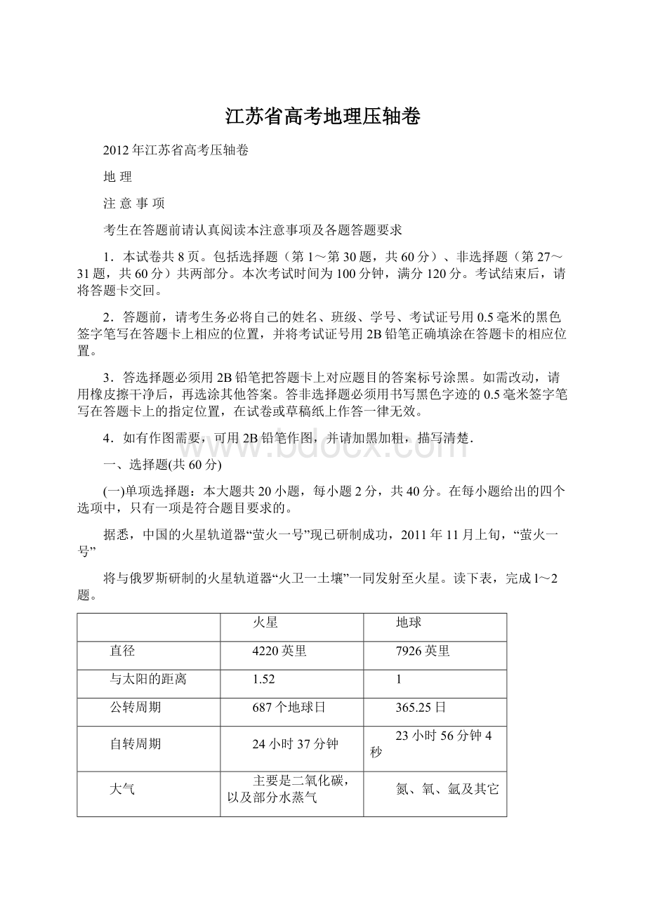 江苏省高考地理压轴卷文档格式.docx