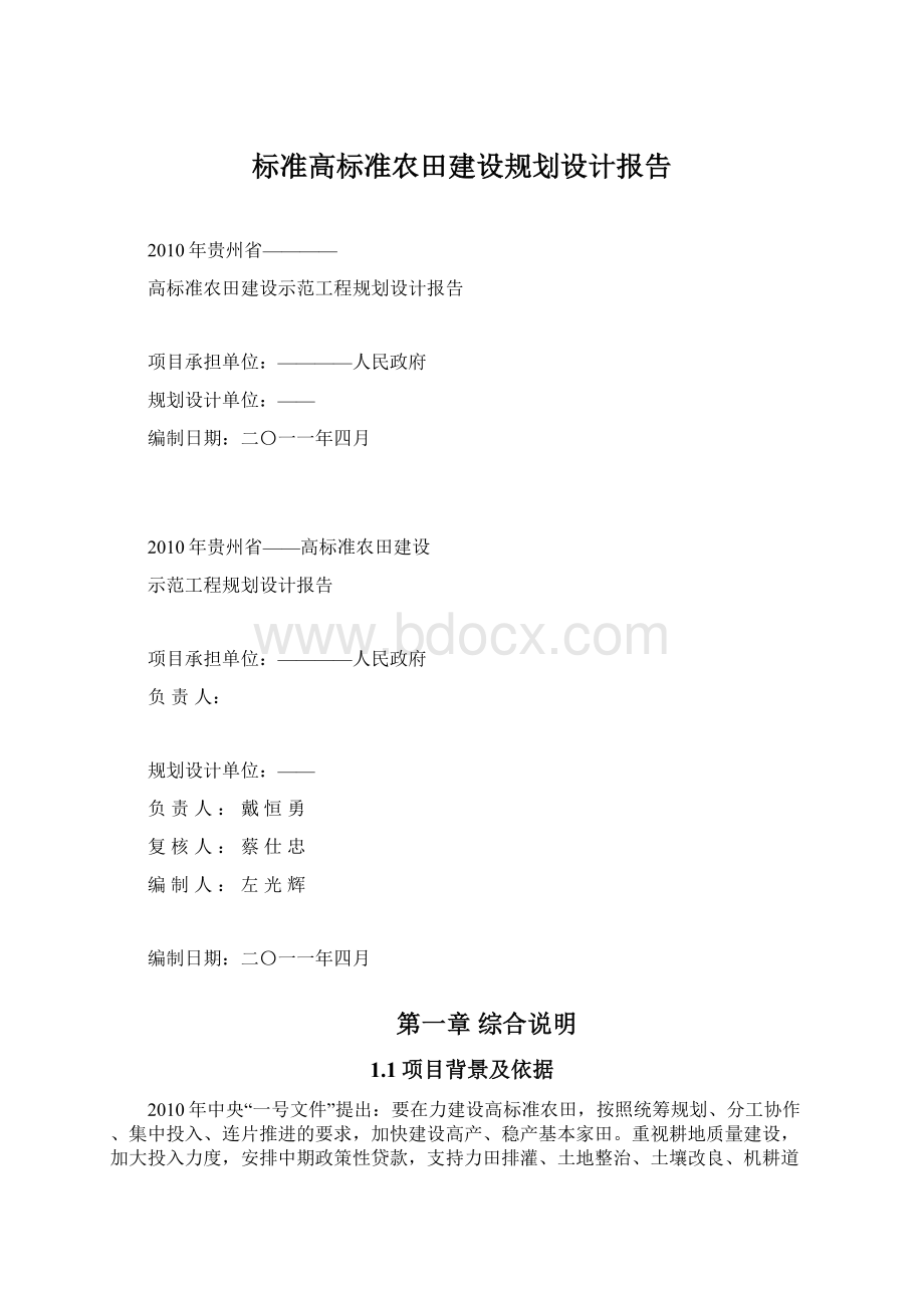 标准高标准农田建设规划设计报告Word文档下载推荐.docx