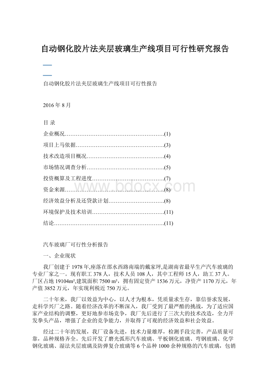 自动钢化胶片法夹层玻璃生产线项目可行性研究报告.docx