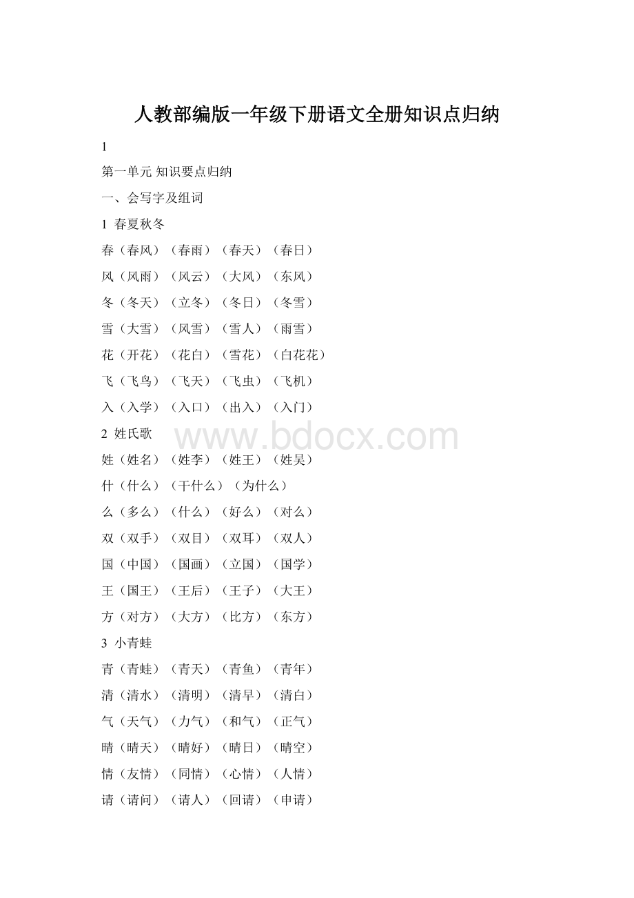 人教部编版一年级下册语文全册知识点归纳文档格式.docx