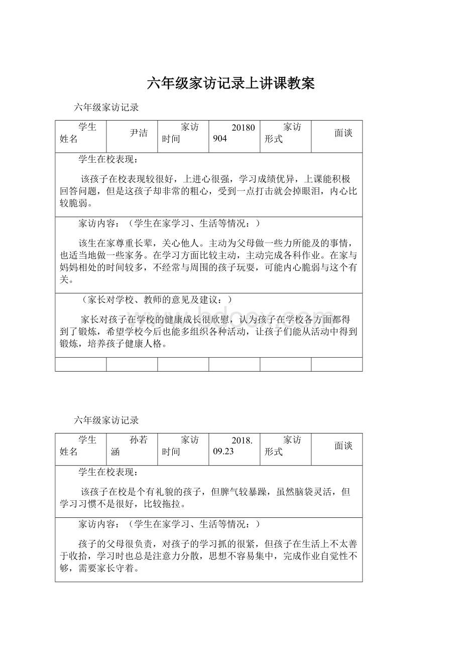 六年级家访记录上讲课教案.docx_第1页