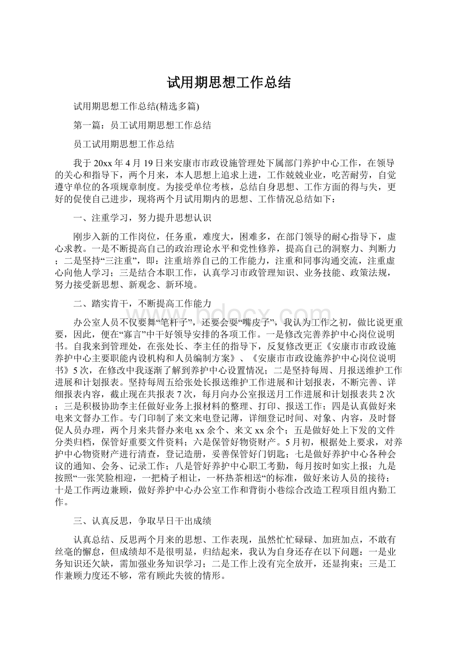 试用期思想工作总结.docx