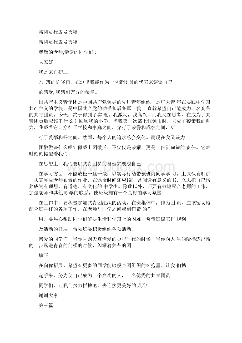 新团员代表发言稿Word格式文档下载.docx_第2页